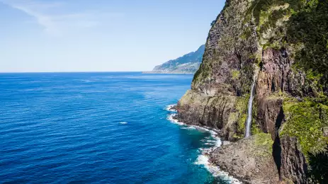 Ocean view of the Veil Of The Bride Waterfall Porto Moniz, Madeira