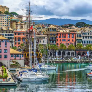 View of Genoa seaport with yachts in Genoa, Italy