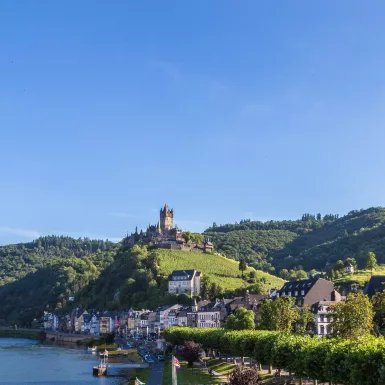 Panorama of Cochem town on the Moselle River in Germany