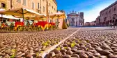 Mantova City with view of café in Italy