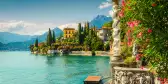 Botanical gardens of Villa Monastero with Oleander flowers at Lake Como, Italy