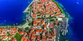 Aerial helicopter shoot of Korčula old town in Dubrovnik