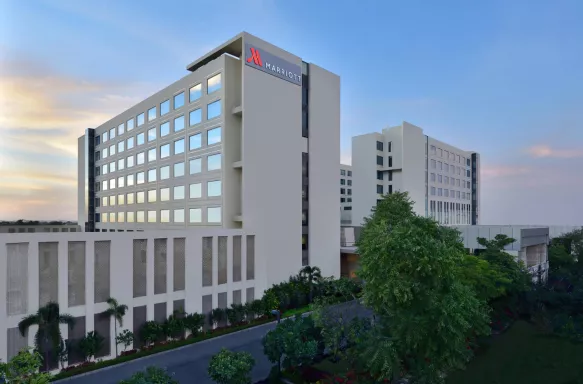 Exterior of Jaipur Marriott Hotel before sunrise, India