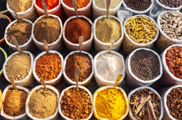 A wide arrangement of spices