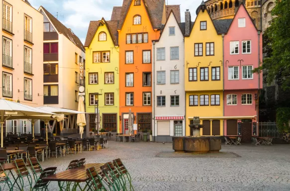 Colorful houses in Old Town on Rhine River Embankment