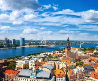 Aerial view of Riga old town in Latvia