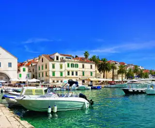 Fishing boats along the coast of Hvar in Croatia