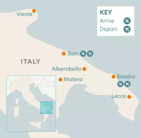 Airline map of arrivals and departures in Italy